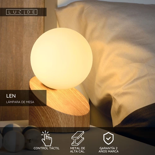 Lucide LEN - Lámpara de mesa - Ø 10 cm - 1xG9 - Madera ligera - USP